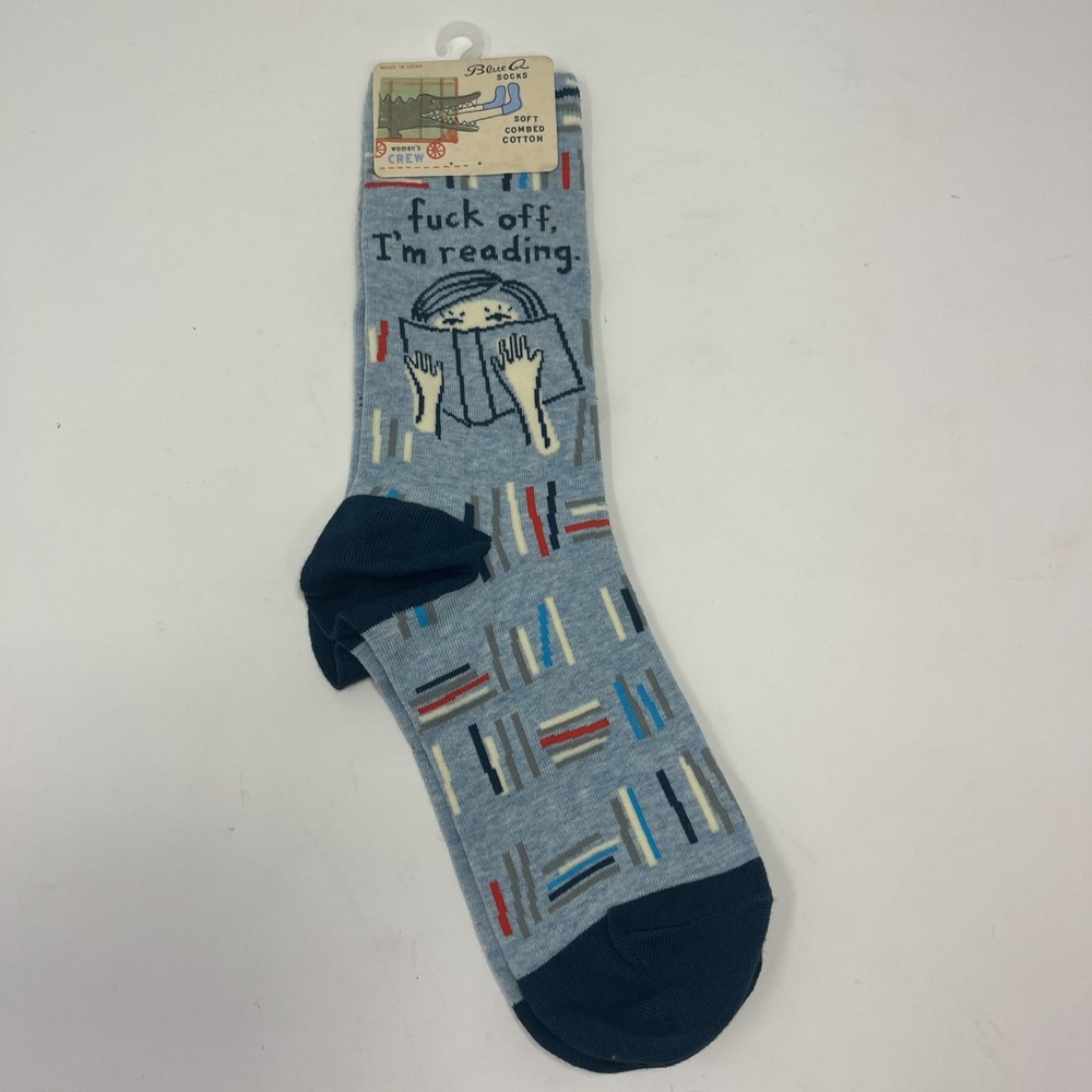Blue Q "F**k Off, I'm Reading" Graphic Crew Socks 1 Pair Size 5-10
